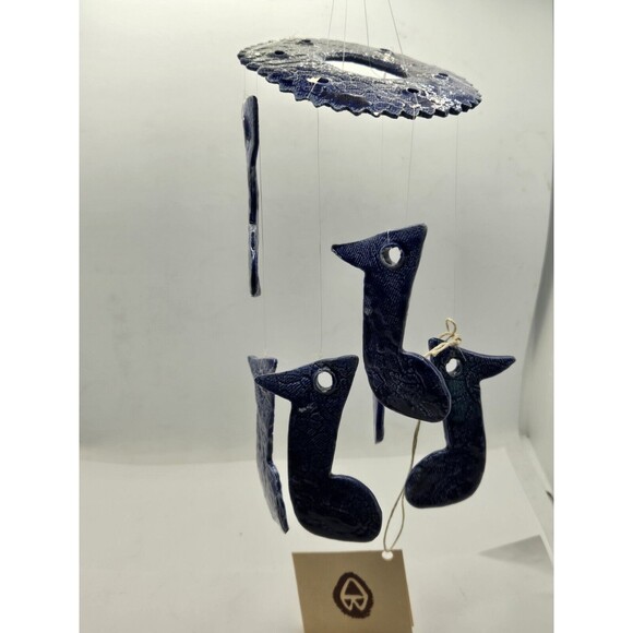 Music Note Medium Sized Ceramic Glazed in Cobalt Blue Wind Chimes Custom Made - Picture 2 of 5